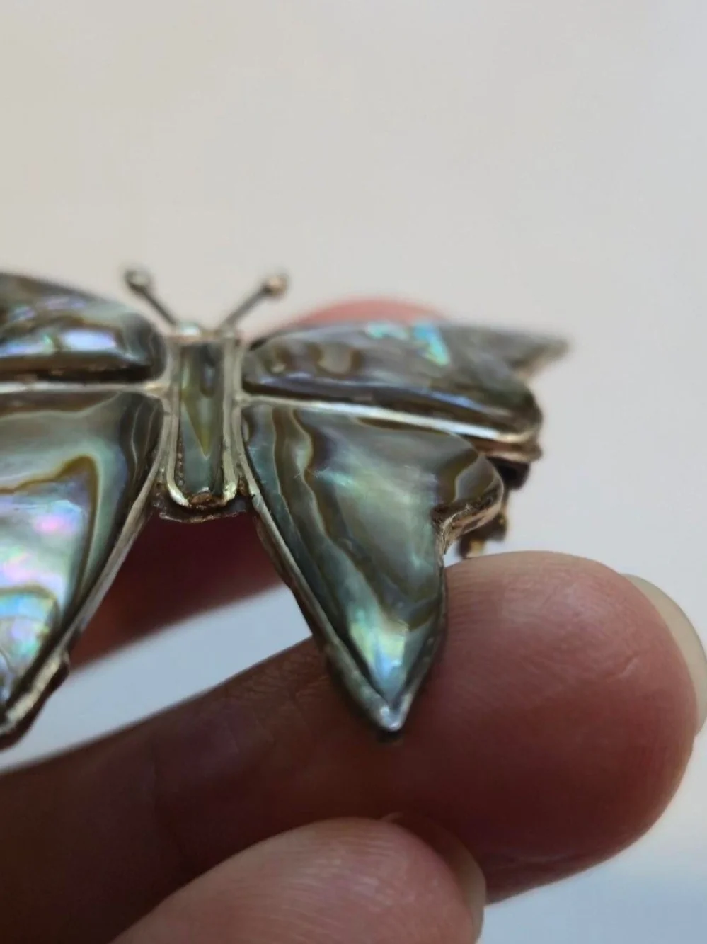 Vintage Butterfly Abalone Shell Brooch/pin in Iridescent Blue-Green